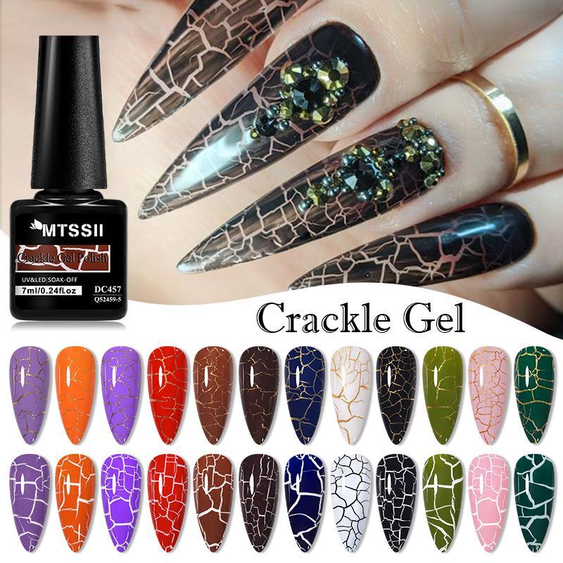 Crackle Gel Nail Polish Set, 12pcs set Quickly Dry Cracking Nail Lacquer, Soak Off Nail Art Varnish, Hybrid Semi Permanent Base Top Coat