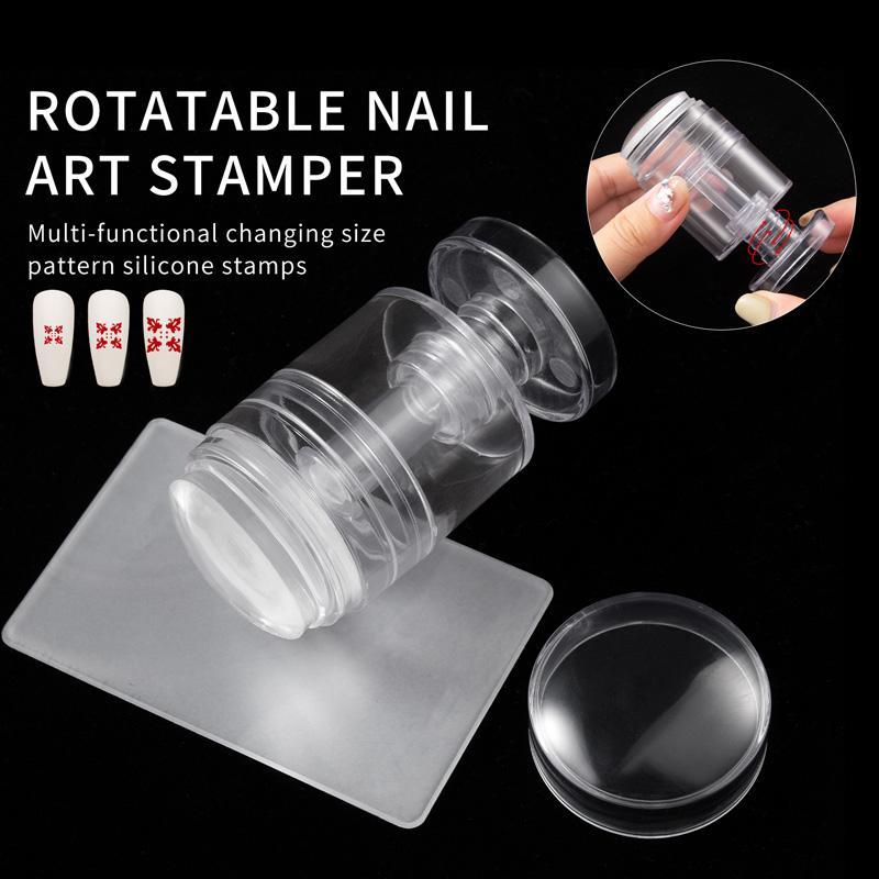 Rotating Nail Seal Tool, 2 Counts set Shrinking & Expanding Nail Art Stampers with Silicone Seal, Nail Art Tool for Women & Girls