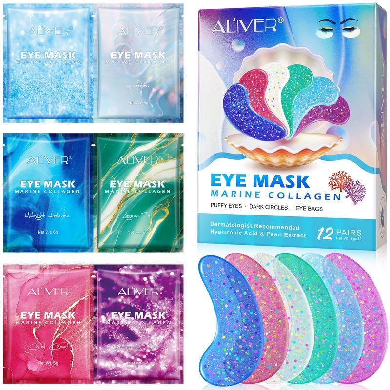 ALIVER MARINE COLLAGEN EYE GELS, 12 Pairs box Collagen Eye Care Masks, Eye Moisturizing Mask for Eye Puffiness & Dark Circles, Deep Hydration and Firming Eye Skin