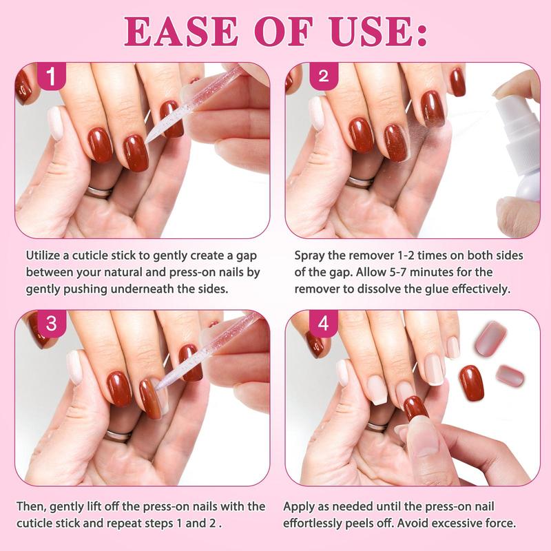 Press on Nail Remover, 2 Counts Gentle & Effective Nail Polish Remover, Nourishes & Cares for Nails, Quick & Hassle-free Nail Care Product