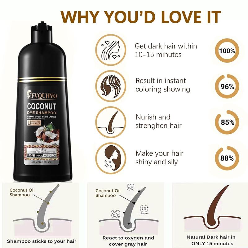 Coconut Oil 3-in-1 Hair Color Shampoo, Upgraded Herbal Formula, Suitable for All Hair Types, Effective Coverage of Gray Hair, Easy to Use ,  Hair Dye Haircare 3-in-1 hair