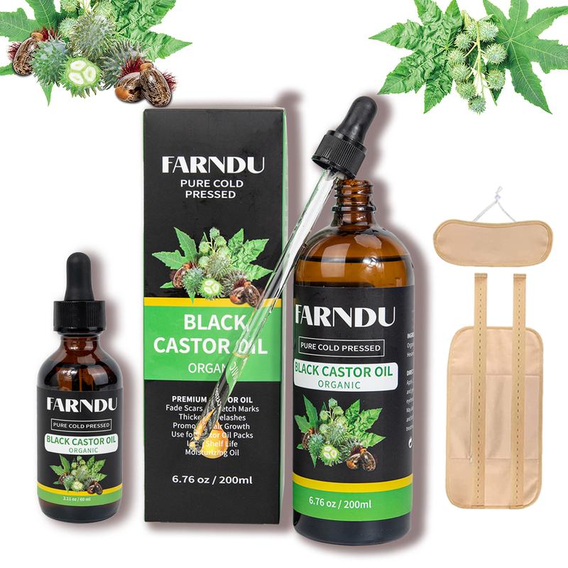 FARNDU,Thick Castor Oil -6.76 fl.oz Cold Pressed Organi , care package,hair growth,for women,massage oil, mascara,Pure Natural Jamaican Black Castor Oil For Nails& Cuticles,Hair,Eyelashes And Eyebrows, Cold Pressed Moisturizing