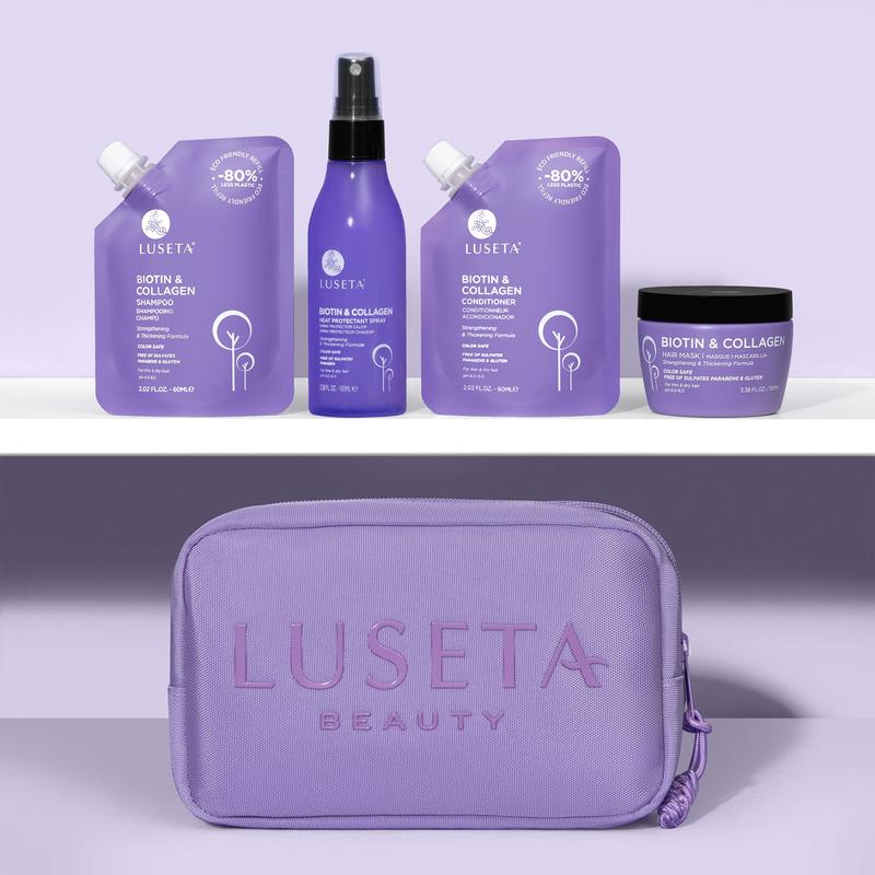 Luseta Biotin & Collagen Jet-Set Hair Strengthen Kit with Shampoo Conditioner Hair Mask and Heat Protectant Spray