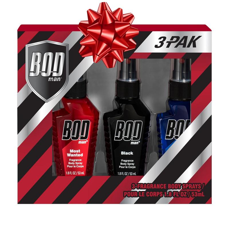 BOD Man Body Spray Holiday Gift Set for Him - 3 Piece Variety Sampler (Black, Really Ripped Abs, Most Wanted) BOD man