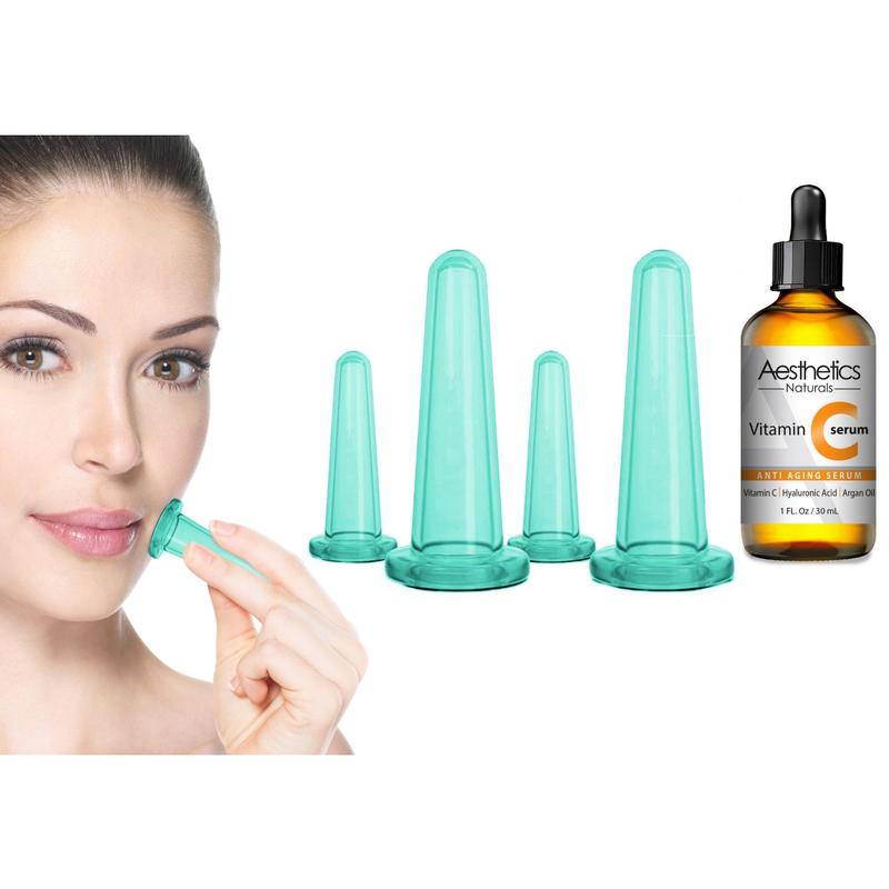 Facial Cupping Kit with Vitamin C serum Silicone Skincare Smooth Therapy Comfort