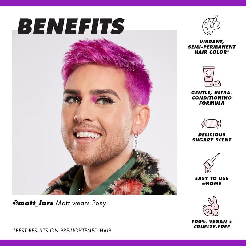 Hair Dye, Pony (Violet Purple) - Semi-Permanent Hair Color Conditions & Moisturizes - Temporary Hair Tint Kit Has A Sugary Citrus Vanilla Scent - Vegan.Easy to operate fast coloring