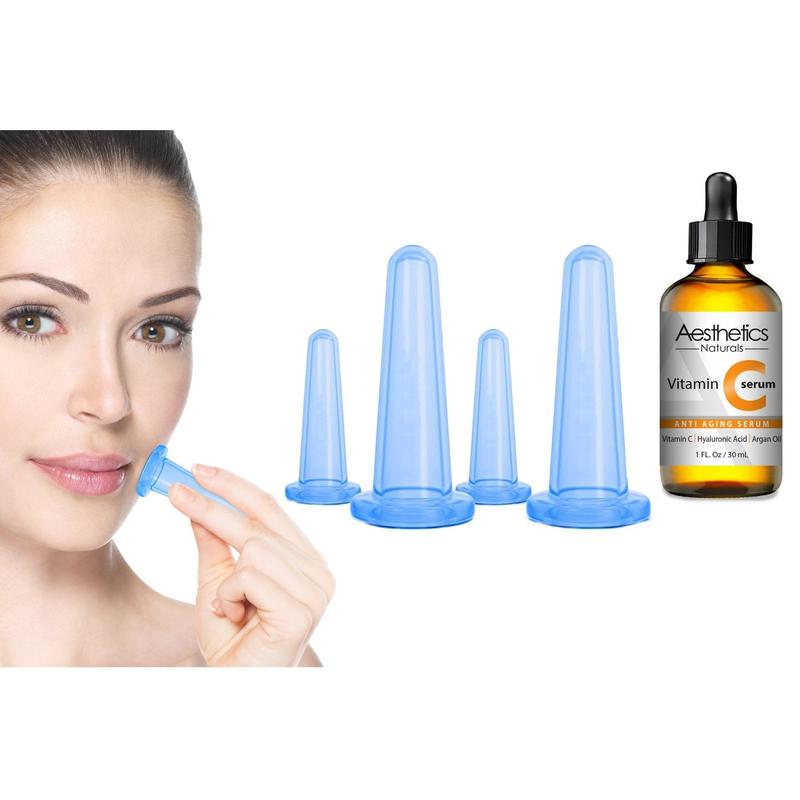 Facial Cupping Kit with Vitamin C serum Silicone Skincare Smooth Therapy Comfort