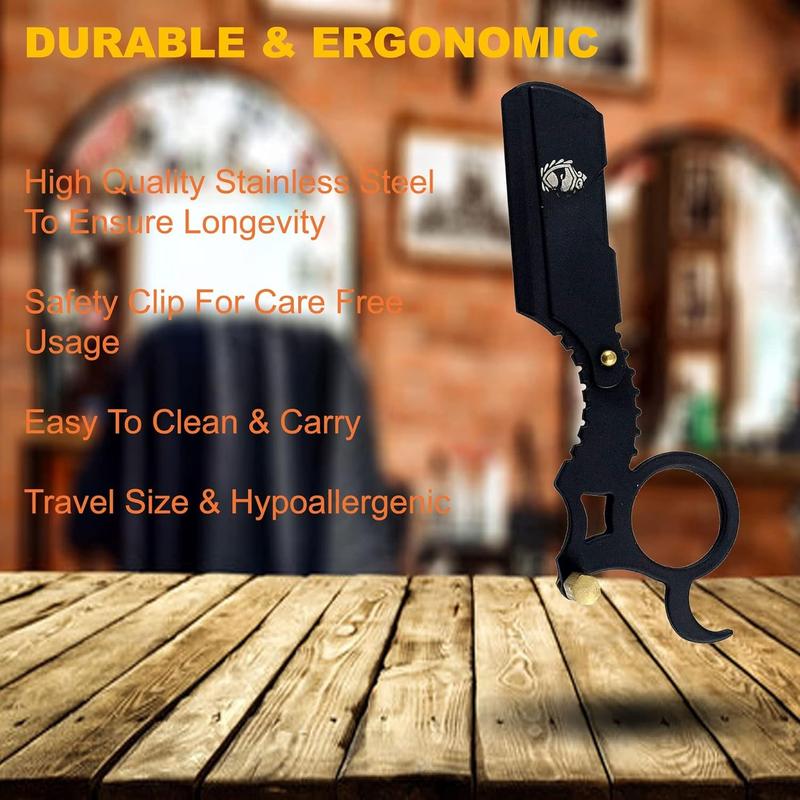 Professional Classic Straight Edge Barber Razor For Close Shaving - Salon Quality Manual Men's Beard Cut Throat Finger Razor Shavette With 10 Shaving Blades By  Shave