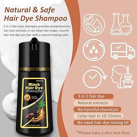 Black Hair Dye for Men & Women - Long-Lasting Gray Hair Coverage, Shampoo , Natural Color in Minutes - 16.9 Fl Oz Haircare black  shampoo