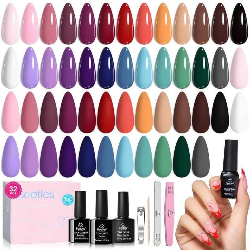 beetles Gel Polish 25 Colors Fall Winter Gel Nail Polish Set Pink Gel Nail Red Nude Brown Purple Burgundy Nail Art with 3Pcs Base Top Coat Urban Rhythm Collection DIY Salon Manicure Gift for Women