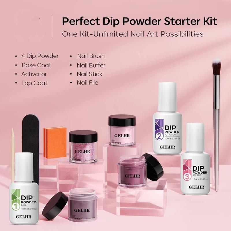 Long-lasting Dip Powder Nail Art Set, 11pcs set Glitter Glossy Dipping Powder Nail Kit with Base Coat & Activator & Top Coat & Nail Art Tool, DIY Manicure Kit for Home Salon, Cruel Summer