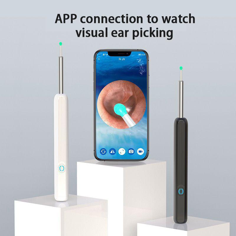 NE3 Visual Ear Wax Removal Kit Earwax Cleaner with 1296P Camera and 6 LED Warm Lights Waterproof Compatible with iPhone and Android (Black&White)