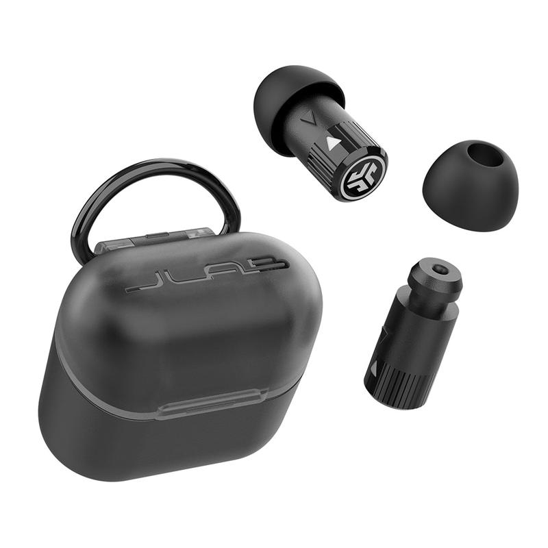 JLab JBuds Protect Reusable Earplugs, Comfortable in-Ear Protection with 2 Noise Reduction Levels, Small Carrying Case w  Keychain Loop, 5 tip Sets