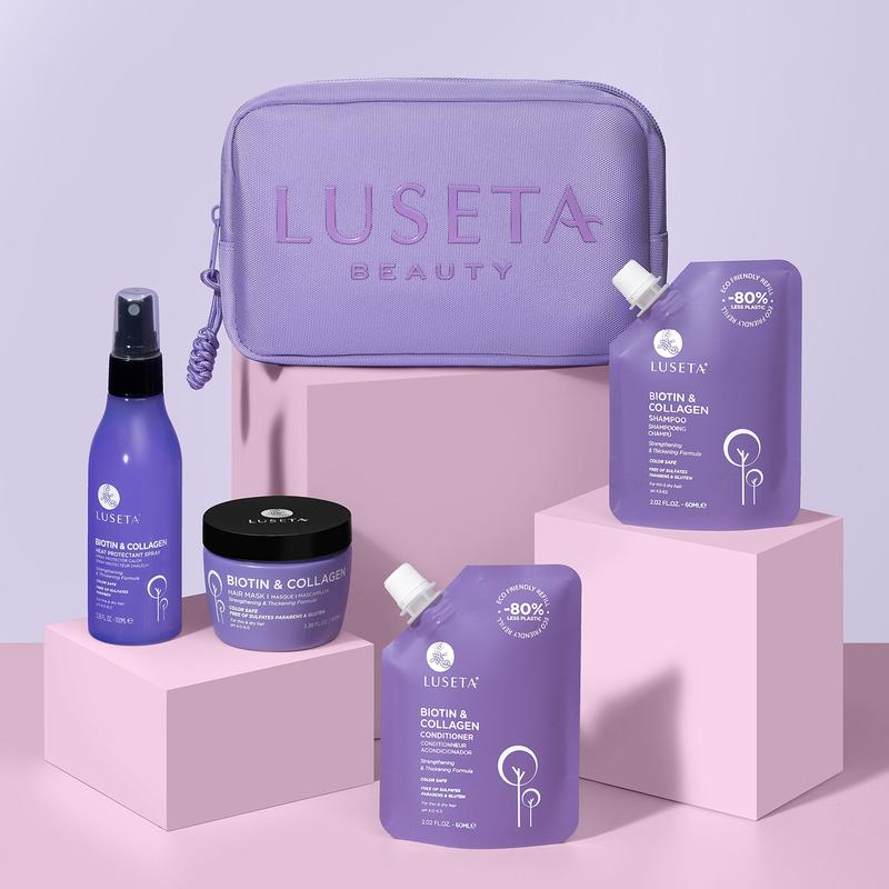 Luseta Biotin & Collagen Jet-Set Hair Strengthen Kit with Shampoo Conditioner Hair Mask and Heat Protectant Spray