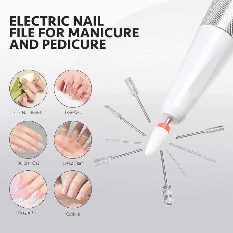 GAOY Rechargeable Cordless Nail Drill, Electric Nail File Efile with 12 Nail Drill Bits for Acrylic and Gel Nails, White