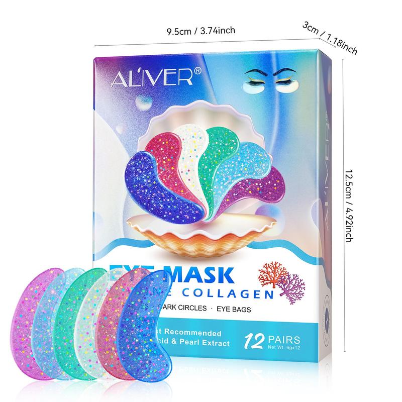 ALIVER MARINE COLLAGEN EYE GELS, 12 Pairs box Collagen Eye Care Masks, Eye Moisturizing Mask for Eye Puffiness & Dark Circles, Deep Hydration and Firming Eye Skin