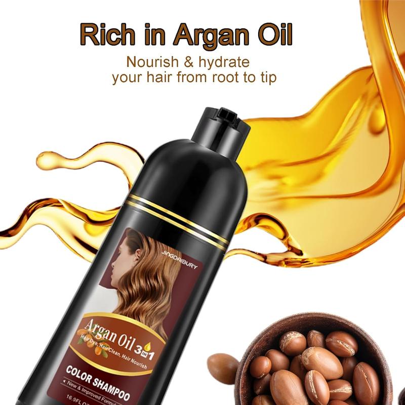 Professional 3-in-1 Blonde Brown Hair Color Dye Shampoo, Instant & Natural Argan Oil Hair Dye Shampoo, Unisex, Long-lasting Type Haircare