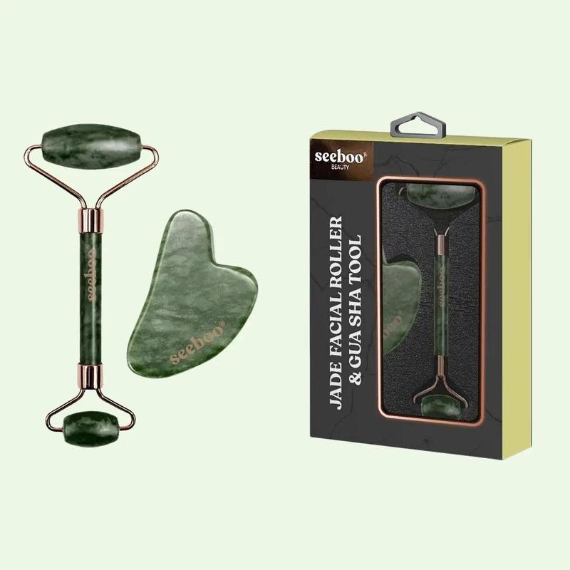 Jade Facial Roller & Gua Sha Tool – Sculpt, Contour, and Relax with Natural Skincare Benefits