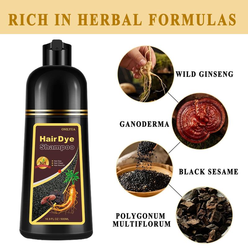 500ML 3-in-1 Black Hair Dye Shampoo – Instant Gray Coverage with Herbal Ingredients Haircare