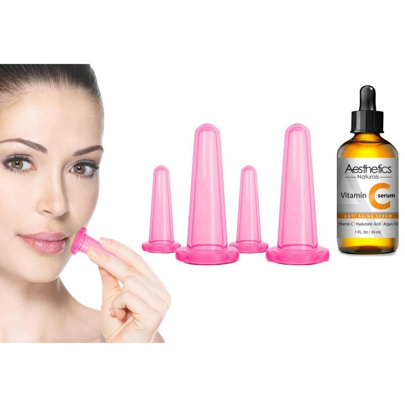 Facial Cupping Kit with Vitamin C serum Silicone Skincare Smooth Therapy Comfort