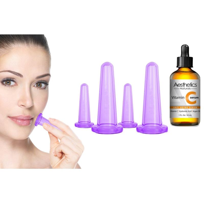 Facial Cupping Kit with Vitamin C serum Silicone Skincare Smooth Therapy Comfort