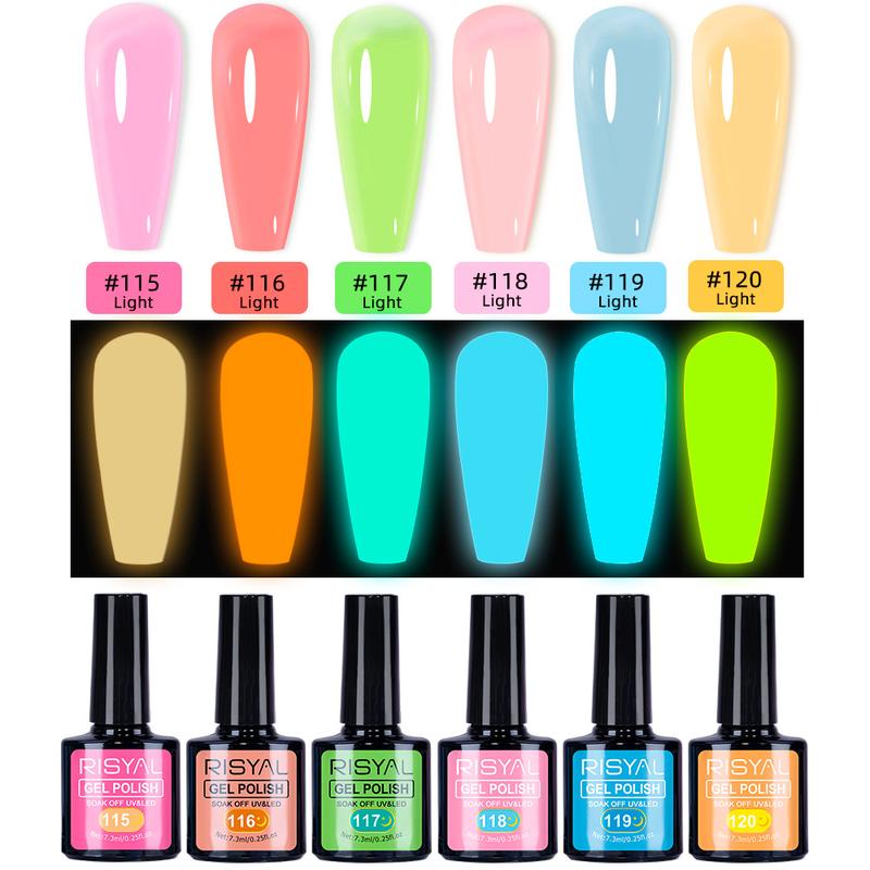 Glows In The Dark Gel Nail Polish Set - 12 Holiday Colors Luminous Neon Nail Gel Polish Set Soak Off U V LED Glow Effect Nail Polish For Nail Art Design Holiday Gifts For Women