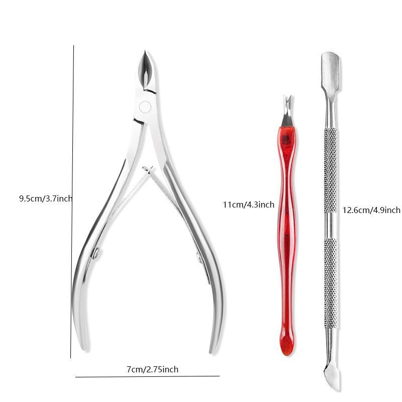 Daily Nail Nipper Set, 3 Counts set Multi-function Nail Cutter Remover Nail Cuticle Pusher Nipper, Stainless Steel Clipper Dead Skin Remover Scissor Pusher Tool Trimmer Kit, Nail Care Kit