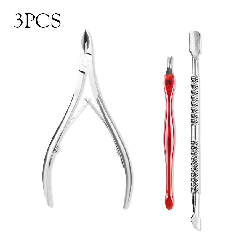 Daily Nail Nipper Set, 3 Counts set Multi-function Nail Cutter Remover Nail Cuticle Pusher Nipper, Stainless Steel Clipper Dead Skin Remover Scissor Pusher Tool Trimmer Kit, Nail Care Kit