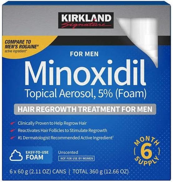 Kirkland Signature 5% Minoxidil for Men Hair Growth Treatment Foam, 6 Months Supply, Hair Loss Regrowth Treatment, Hair Care Comfort