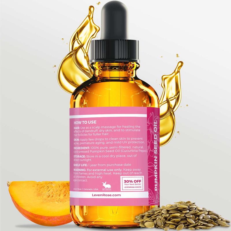 Leven Rose Pumpkin Seed Oil 2oz – 100% Pure & Natural! Moisturize Scalp, Haircare, Comfort Skin & Nails with Nourishing Pumpkin Seed Extract