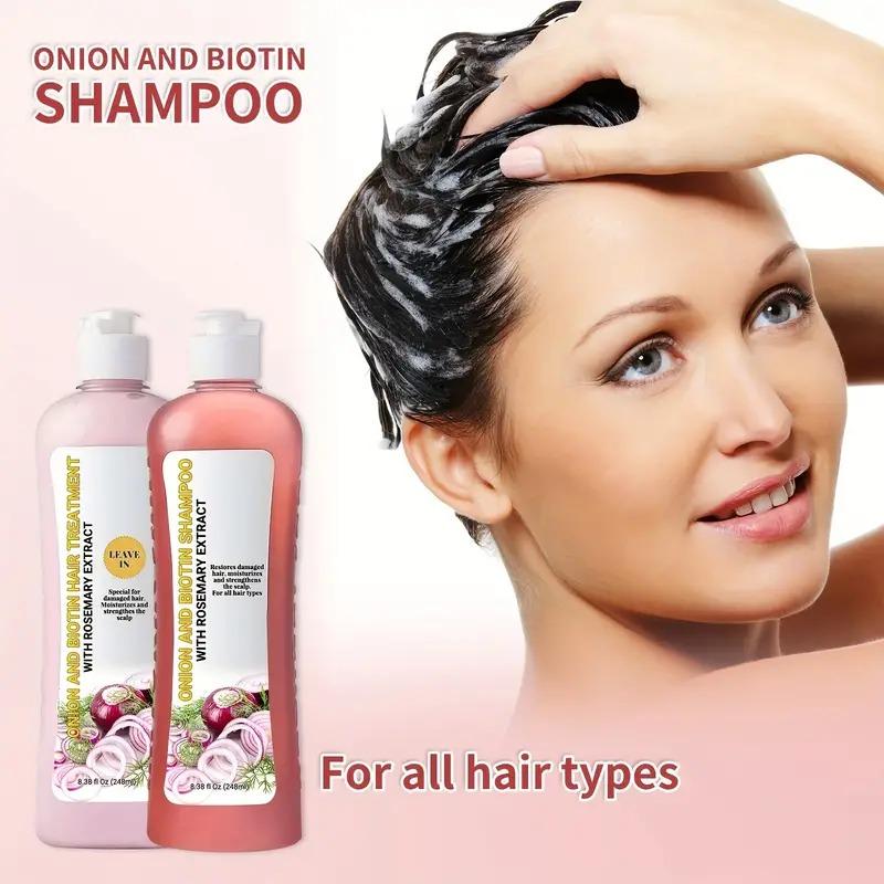 Natural Onion Biotin Shampoo And Conditioner Set，Plant Extract for，Care And Strengthen Damaged Hair Haircare -All Hair Types