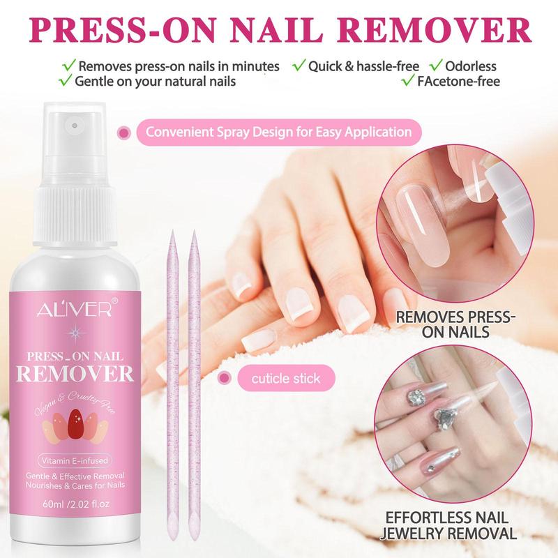 Press on Nail Remover, 2 Counts Gentle & Effective Nail Polish Remover, Nourishes & Cares for Nails, Quick & Hassle-free Nail Care Product