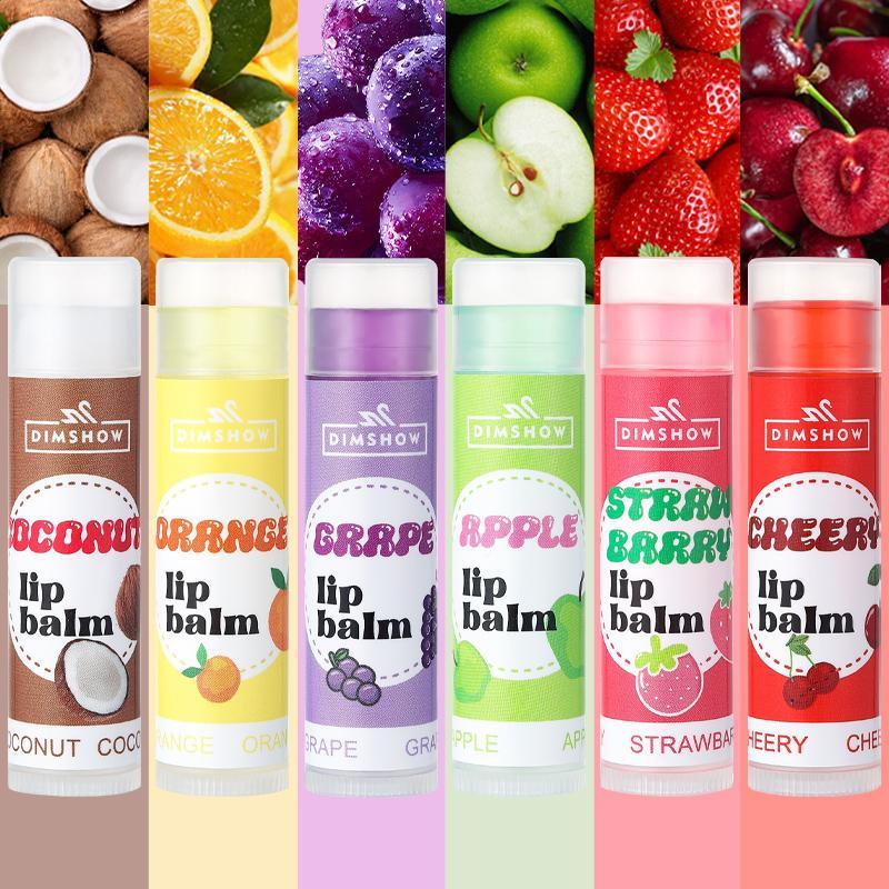 Moisturizing Fruit Flavor Lip Balm Set, 6 Counts set Hydrating Lip Moisturizer, Plumping Lipstick for Lip Makeup, Girls and Women Makeup Accessories