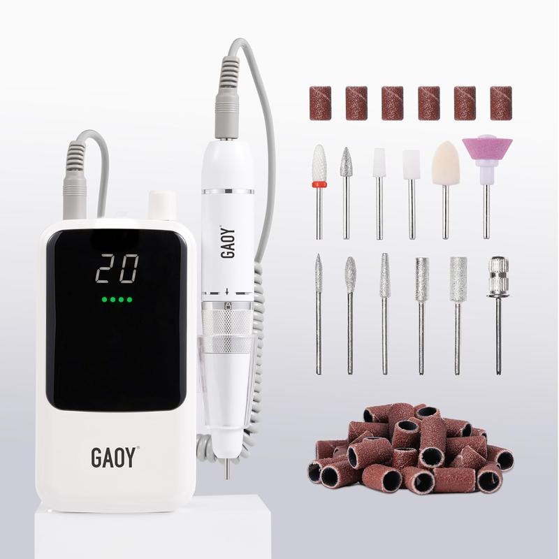 GAOY Rechargeable Cordless Nail Drill, Electric Nail File Efile with 12 Nail Drill Bits for Acrylic and Gel Nails, White