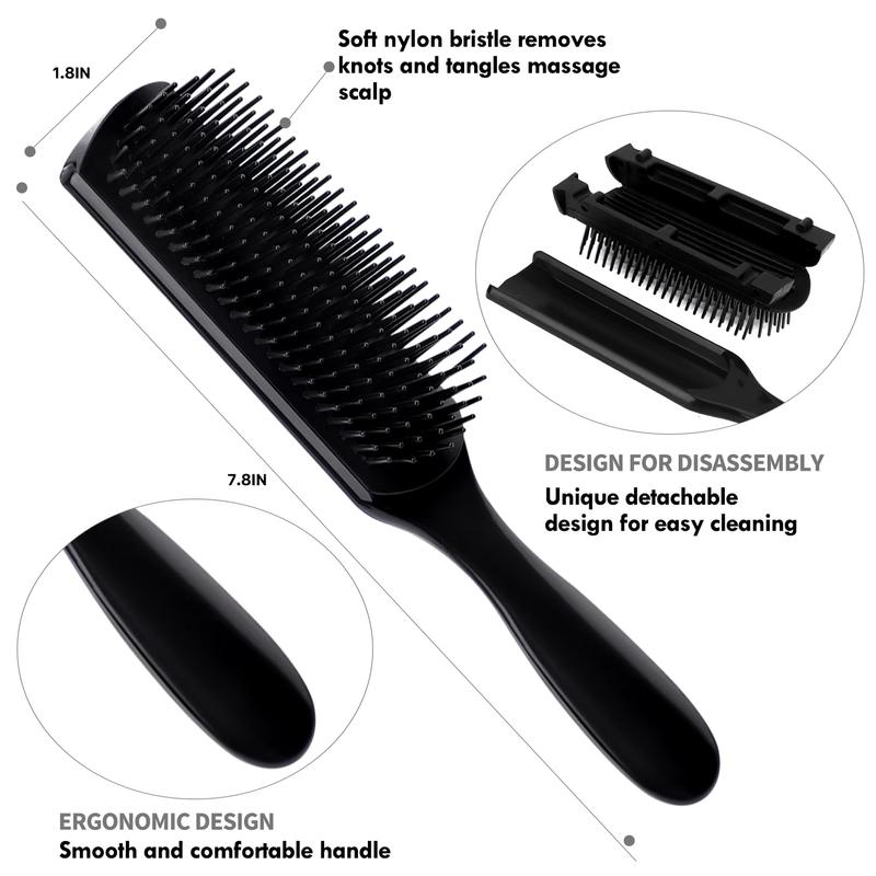 4 count Curly Hair Brush Set for Adult &  Wet or Dry, Detangling Brush for 3 4ABC Hair with Detangler Spray Bottle & Wide  Comb (3+1, Black)