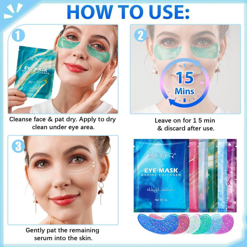 ALIVER MARINE COLLAGEN EYE GELS, 12 Pairs box Collagen Eye Care Masks, Eye Moisturizing Mask for Eye Puffiness & Dark Circles, Deep Hydration and Firming Eye Skin