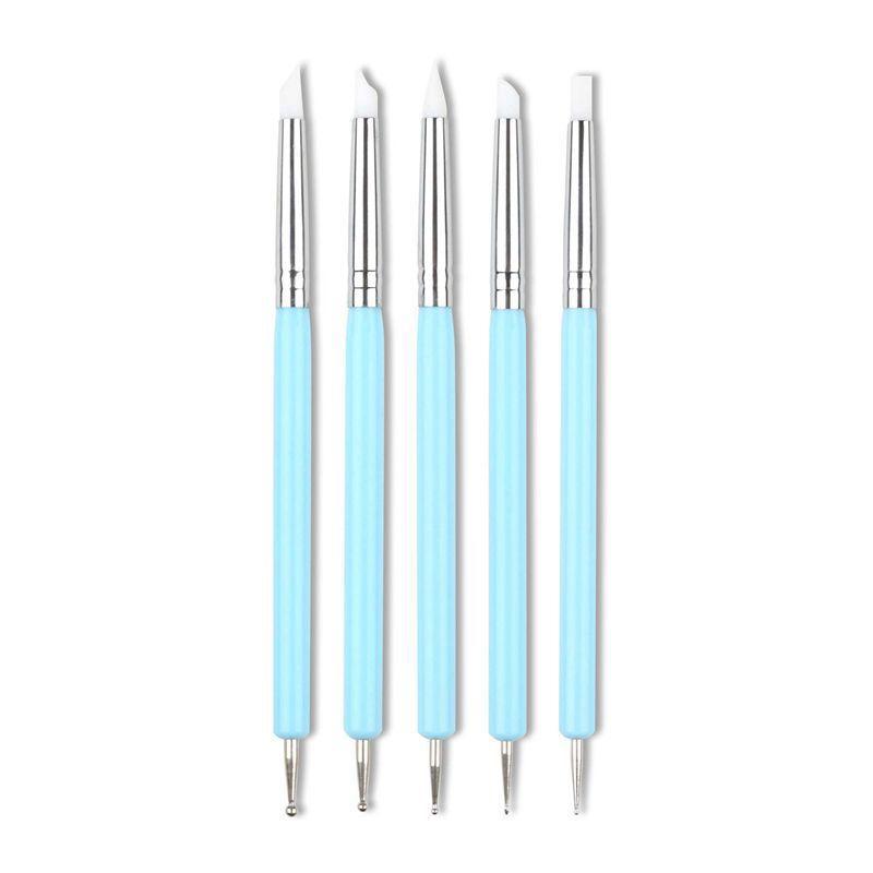 Nail Art Silicone Pen, 5 Counts set Double-ended Nail Art Tool, Manicure Tool for Women & Girls