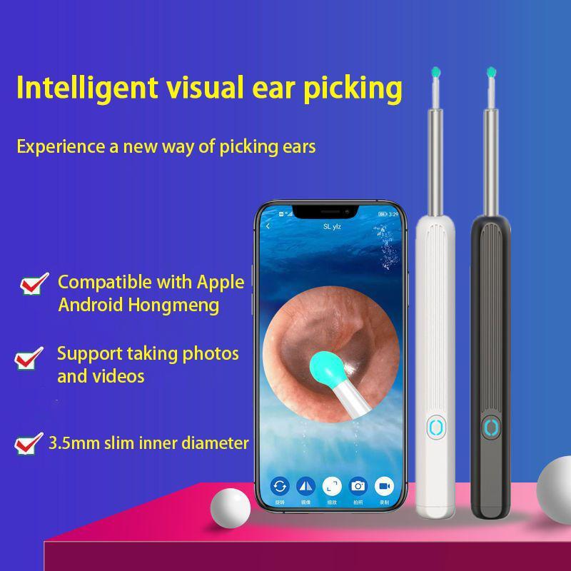 NE3 Visual Ear Wax Removal Kit Earwax Cleaner with 1296P Camera and 6 LED Warm Lights Waterproof Compatible with iPhone and Android (Black&White)