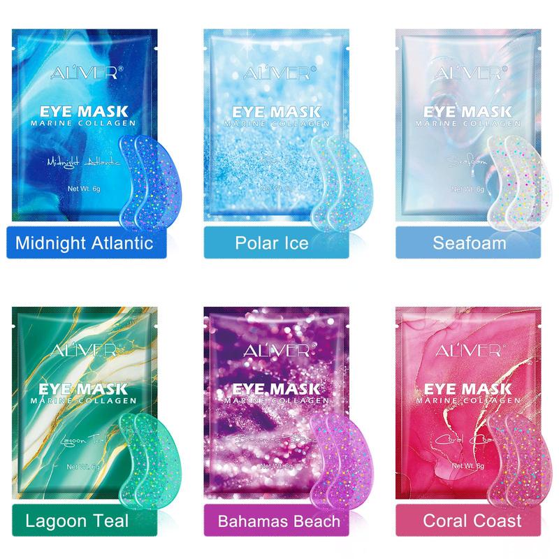 ALIVER MARINE COLLAGEN EYE GELS, 12 Pairs box Collagen Eye Care Masks, Eye Moisturizing Mask for Eye Puffiness & Dark Circles, Deep Hydration and Firming Eye Skin