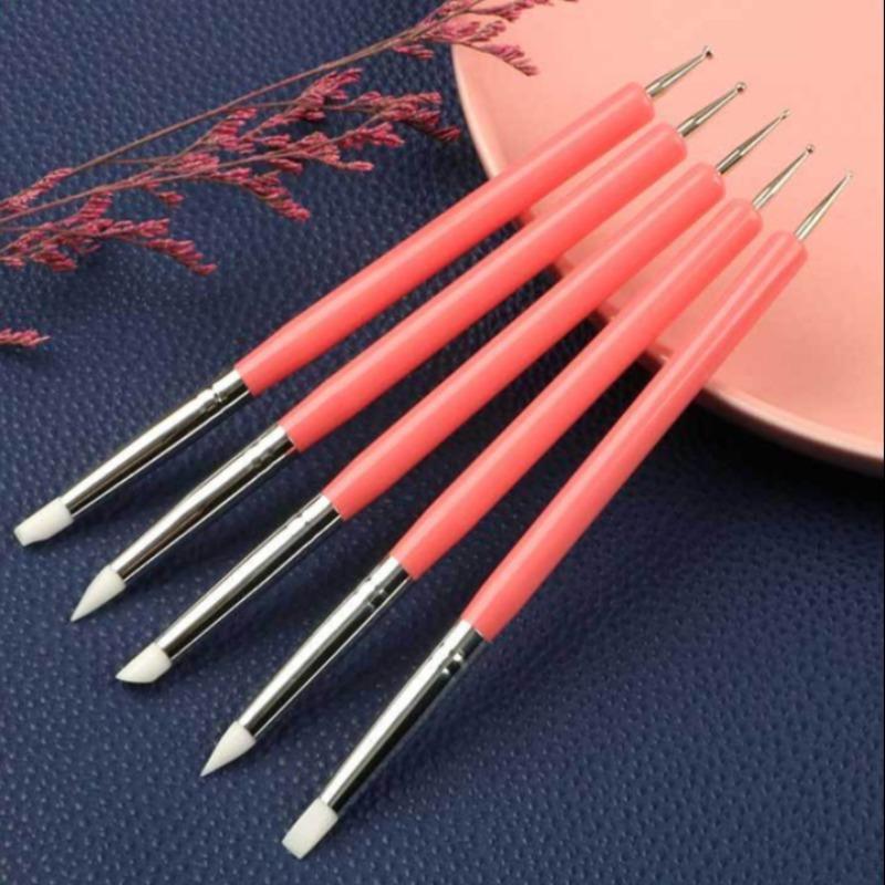 Nail Art Silicone Pen, 5 Counts set Double-ended Nail Art Tool, Manicure Tool for Women & Girls