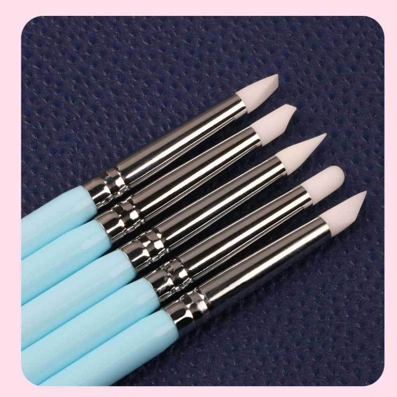 Nail Art Silicone Pen, 5 Counts set Double-ended Nail Art Tool, Manicure Tool for Women & Girls