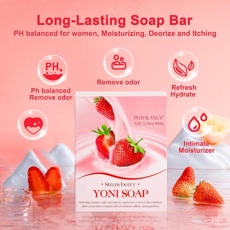 Feminine Wash & Yoni Oil & Yoni Soap Set for Women, Yoni Wash for V Ph Balance Remove Odor Moisturizing, 1 Fl.Oz Feminine Oil & 5.07 Fl.Oz V Wash 5.29OZ Yoni Soap Bar, Strawberry Scent