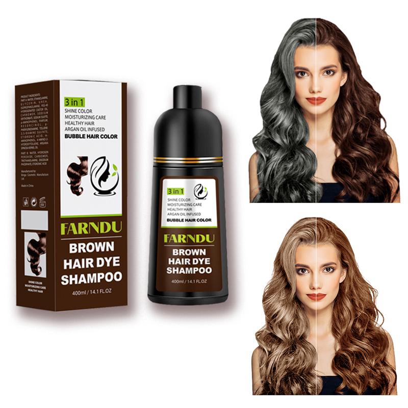 FARNDU-Hair Color Shampoo, Hair dye, 5 Colors Available, 10 Mins Hair Color, Fruity aroma, 3-In-1 Gray Hair Coverage–Plant extracts-Long Lasting–Ammonia-Free Haircare Oil ,Argan Oil Scent Bowl (400 mL)