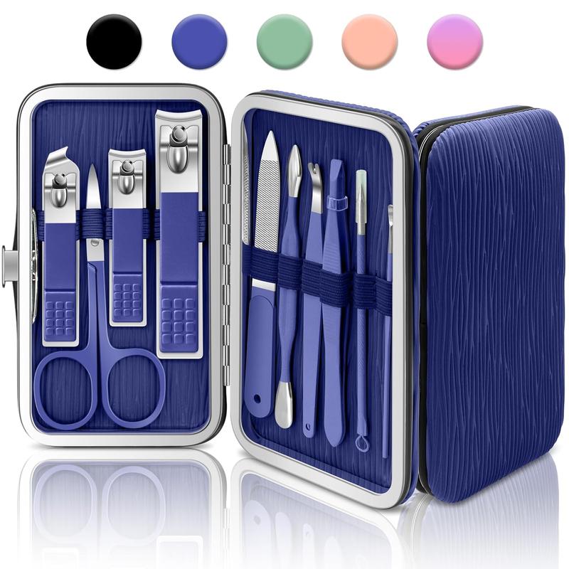 Manicure Set, 10 in 1 Professional Manicure and Pedicure Kit, Nail Care Kit for Women, Mens Nail Grooming Kit, Portable Nail Clipper Set Blue Leather Case for Travel Home