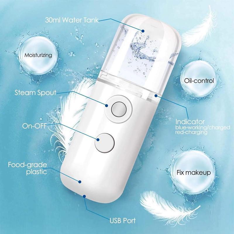 Nano Facial Steamer, Handy Mini Mister, USB Rechargeable Mist Sprayer, 30ml Visual Water Tank Moisturizing&Hydrating for Face, Daily Makeup, Skin Care, Eyelash Extensions-White