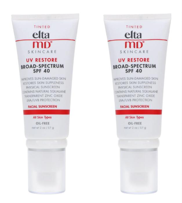 SET OF 2 ELTAMDUV Restore Tinted Broad Spectrum SPF 40 Moisturizing Facial Sunscreen, 2 oz