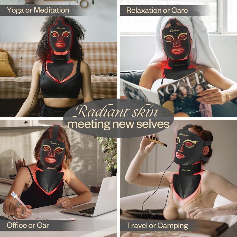 2 IN 1 Black Red Light Therapy Mask Set,Near-infrared Light 850nm and Red Light 630nm,5 Gears Adjustment,Led Mask Light Therapy for Face & Neck,Portable and Rechargeable at Home and Travel