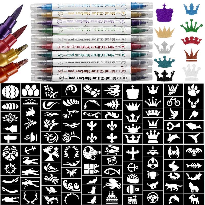 Temporary Tattoo Pen Set, 20pcs set Colorful Tattoo Pen & Unique Design Tattoo Template, Painless Body Art Tool Set for Women & Men, Christmas Gift