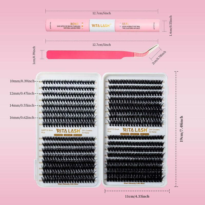 Mixed Size False Eyelashes, 640pcs set Natural Look Eyelash Extensions, Self Grafting Eyelash Clusters, False Eyelash Clusters, Volumized False Eyelash