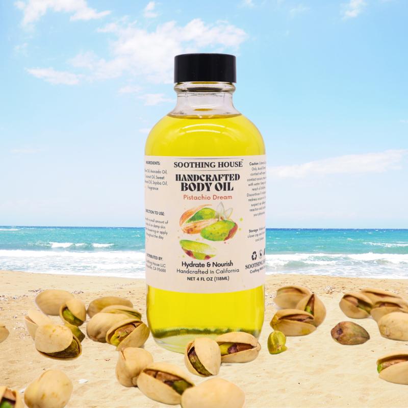 Handcrafted Pistachio Dream Body Oil for Moisturization, Smooth Skin, Glowing Skin, and Soften Skin Hydrating Body Care Moisture Nourishing Radiant Moisturizer Moisturizing Moisturize  Comfort Blend Silky Aroma Scent